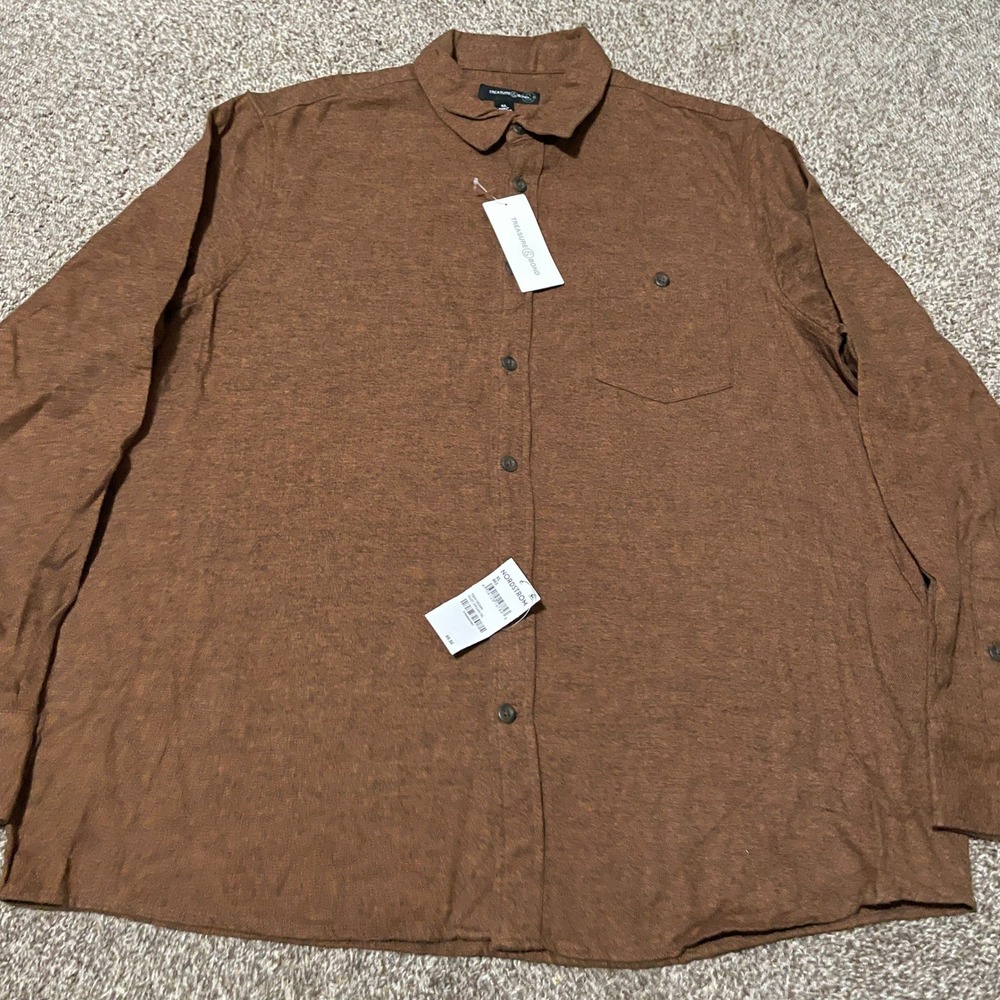 Treasure & Bond Mens Brown Button Down Shirt XL Long Sleeve Casual Top